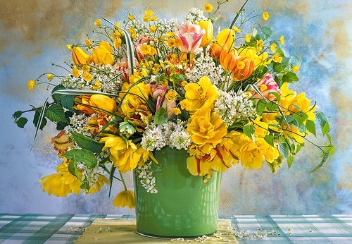 Pussel 1000 bitar Spring Flowers in Green Vase