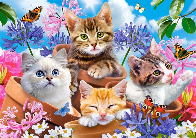 Pussel 500 bitar Kittens with Flowers