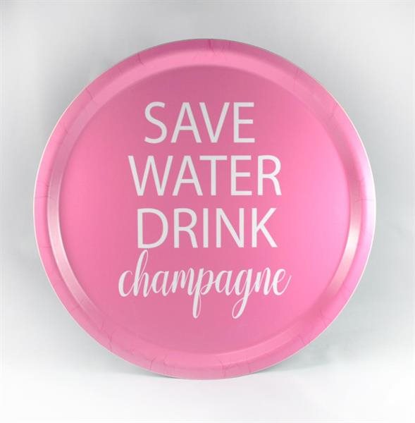 Bricka rund Save water rosa