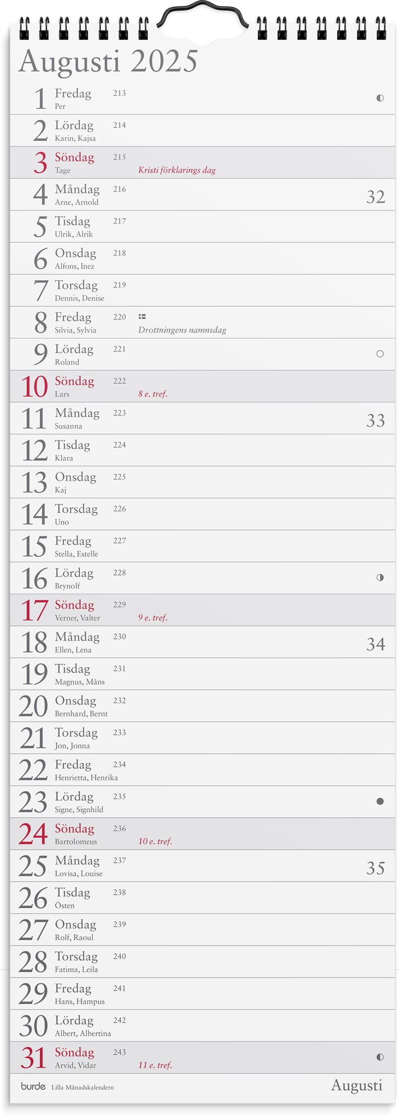 Väggkalender 2025 Lilla Månadskalendern