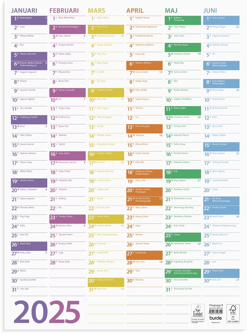 Väggkalender 2025 Väggblad Trend