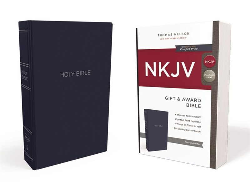 Nkjv, gift and award bible, leather-look, blue, red letter edition, comfort