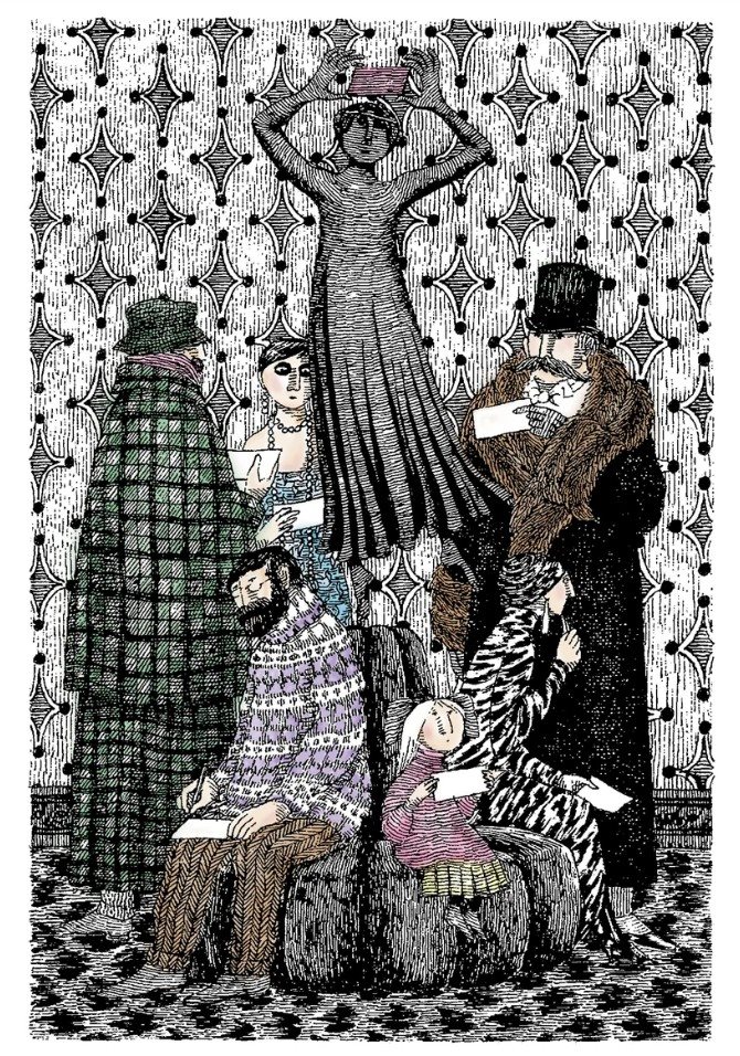 Edward Gorey: Group on Sofa Notecard