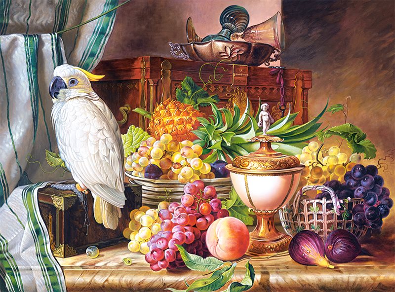 Pussel 3000 bitar Still Life With Fruit and a Cockatoo