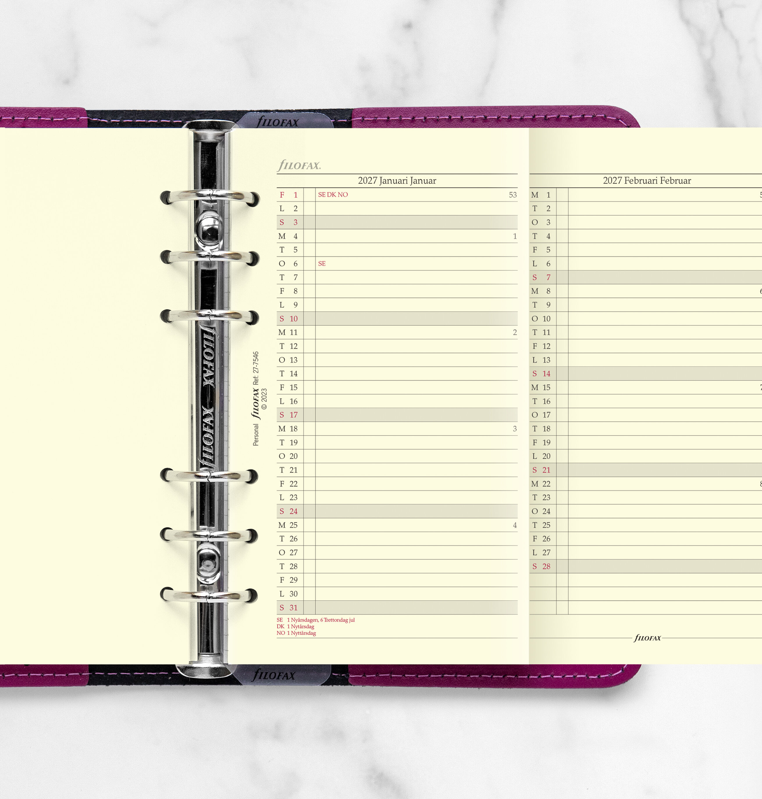 Filofax Personal Refill 2027 Årsplan